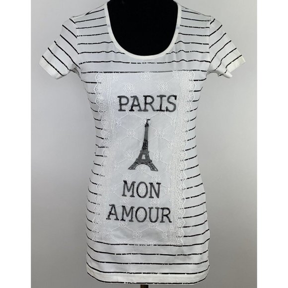 PRODUIT ORIGINAL Paris Mon Amour Eiffel Tower Shirt Striped Lace XS - Picture 1 of 6
